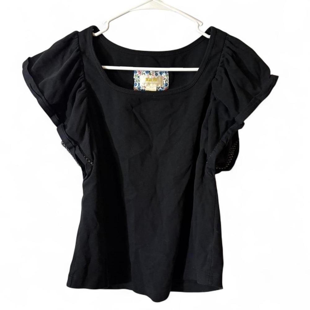 Anthropologie Maeve black top with puffy sleeves